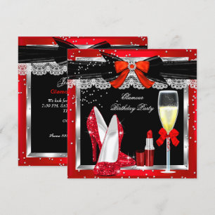 Glamour Red Glitter Absätze Silber Champagner Part Einladung