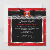 Glamour Red Glitzer Heelses Silver Champagne Party Einladung (Rückseite)