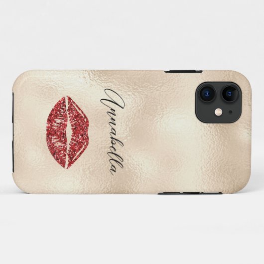Glamour Red Lips auf Champagner Gold Case-Mate iPhone Hülle (Rückseite (Horizontal))