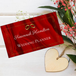 Glamour Red Silk und Gold Rings Wedding Planner Visitenkarte