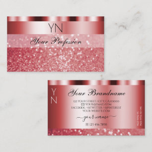 Glamour Red Sparkling Glitzer Monogram Shimmery Visitenkarte