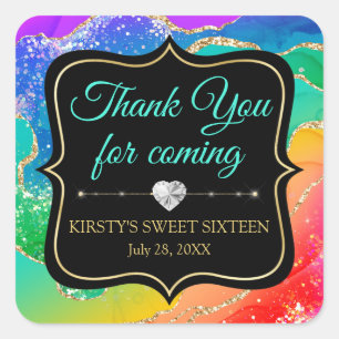 Glamour Regenbogen Alkohol Tinte Agate Sweet 16 Quadratischer Aufkleber