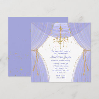 Glamour Regency Blue und Gold Quinceñera  Einladung