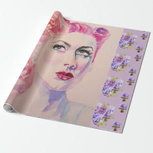 Glamour Retro Frau Vintag Lila Wasserfarbe Geschenkpapier