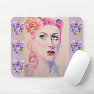 Glamour Retro Frau Vintag Lila Wasserfarbe Mousepad