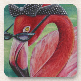 Glamour Retro Pink Flamingo Kunst, Dichtung und Mu Getränkeuntersetzer