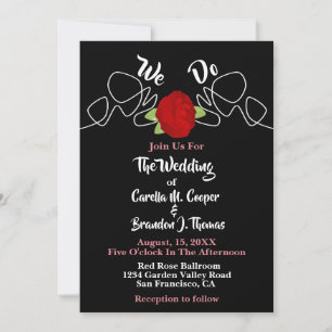 Glamour Romantic We Do Rote Rose Black Wedding Einladung