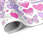 Glamour rosa Aufkleber in trendigem emo goth 2000e Geschenkpapier (Rolleneckpunkt)