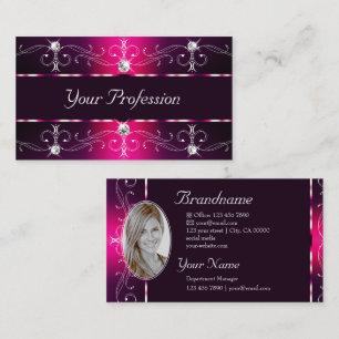 Glamour rosa Burgund Verzierte Grenzen mit Foto Visitenkarte