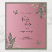 Glamour rosa Glitzer botanisches Blattwerk Hochzei Weinetikett (Einzelnes Label)