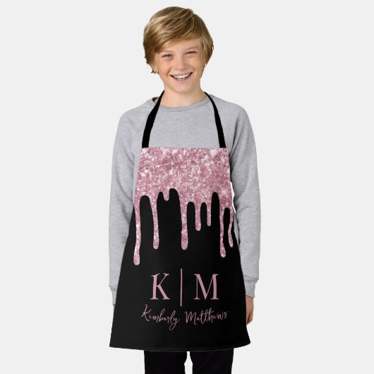 Glamour rosa Glitzer Monogram Initials auf Black Schürze (Getragen)