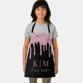 Glamour rosa Glitzer Monogram Initials auf Black Schürze (Insitu)