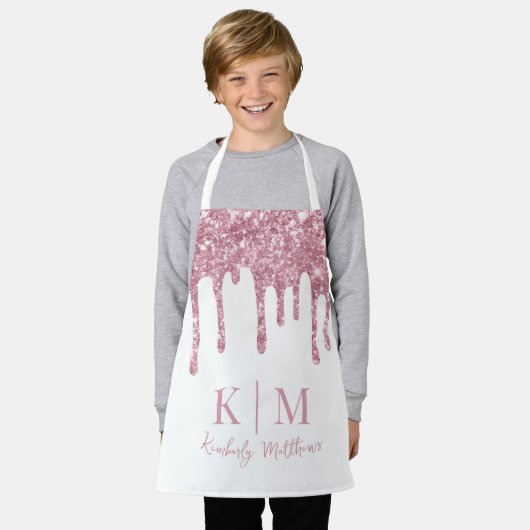 Glamour rosa Glitzer Monogram Initials auf White Schürze (Getragen)