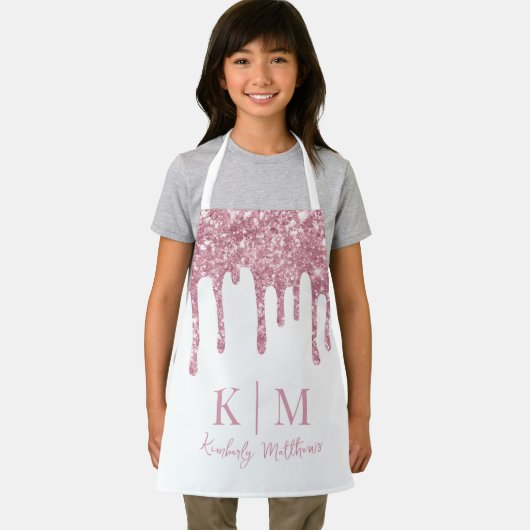 Glamour rosa Glitzer Monogram Initials auf White Schürze (Insitu)