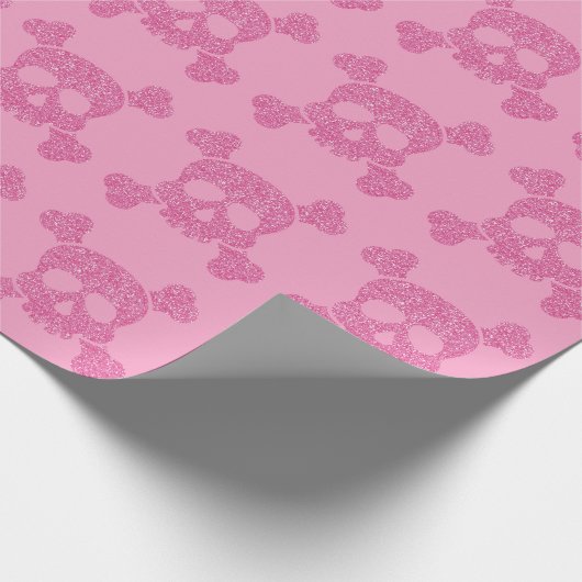 Glamour rosa Glitzer Skull und Crossbones Geschenkpapier (Ecke)