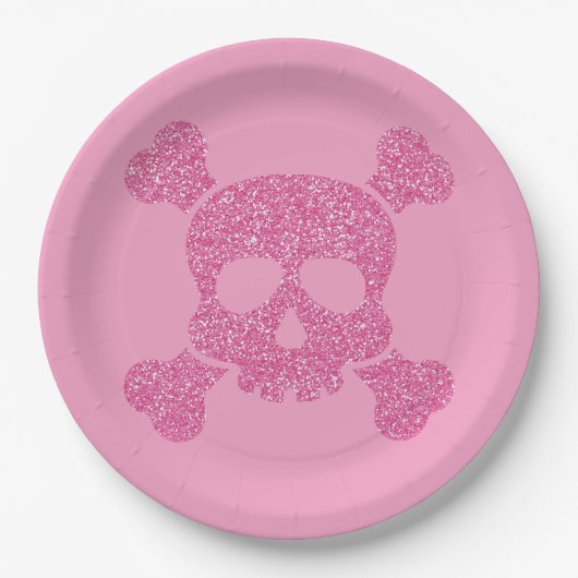 Glamour rosa Glitzer Skull und Crossbones Pappteller (Vorderseite)