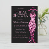 Glamour rosa Sparkenkleid Brautparty Einladung (Stehend Vorderseite)