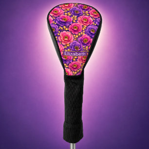 Glamour Rosa und Lila Blumen Personalisiert Golf Headcover