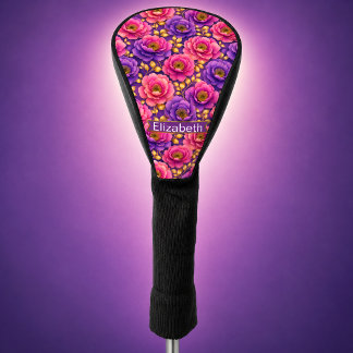 Glamour Rosa und Lila Blumen Personalisiert Golf Headcover