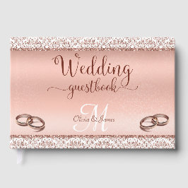 Glamour Rose Gold Damask Metallische Hochzeit Gästebuch
