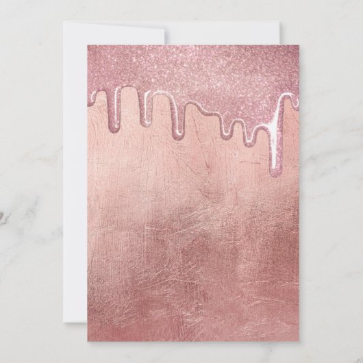 Glamour Rose Gold Dick Glitzer Tropfen Abschluss Einladung (Rückseite)