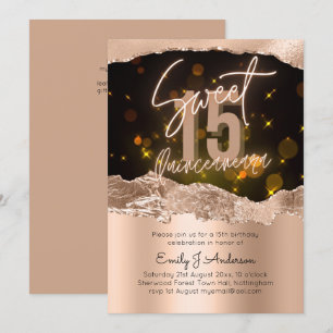 Glamour Rose Gold Foil Glitzer Quinceanera 15. Einladung