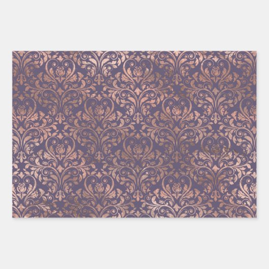 Glamour Rose Gold Foil und Lavendel Muster Geschenkpapier Set (Vorderseite)