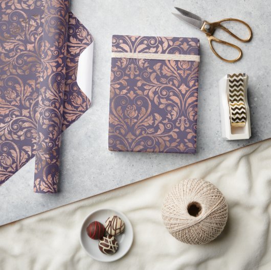 Glamour Rose Gold Found Lavendel Damask Geschenkpapier (Kunsthandwerk)
