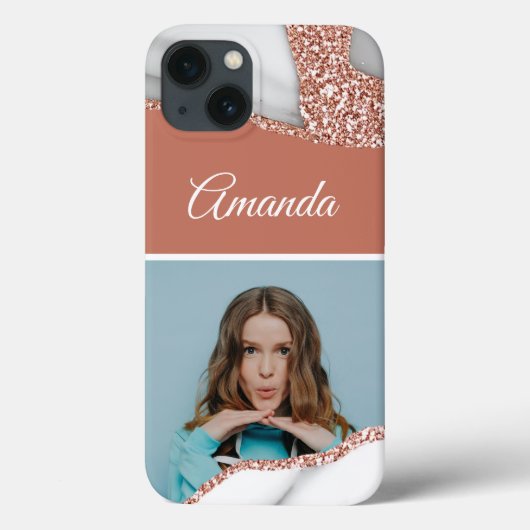 Glamour Rose Gold Glitzer Foto Case-Mate iPhone Hülle (Rückseite)