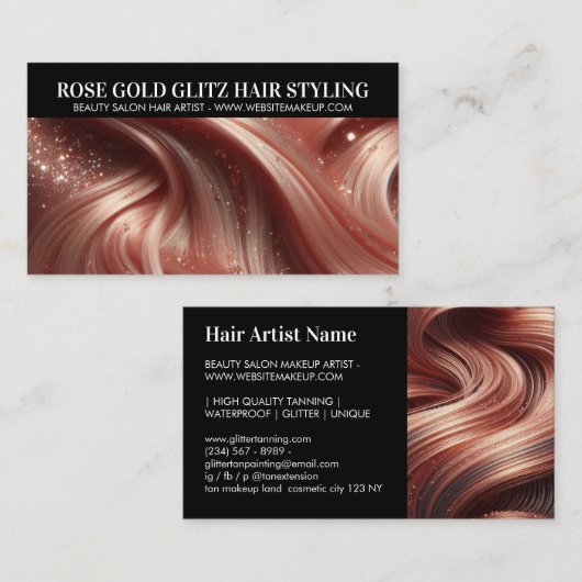 Glamour Rose Gold Glitzer Hair Stylist Foto Visitenkarte (Vorne/Hinten)