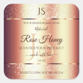 Glamour Rose Gold Glitzer Initial Product Label Quadratischer Aufkleber (Vorderseite)
