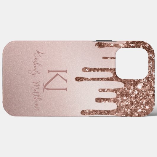 Glamour Rose Gold Glitzer Monogram Initials Case-Mate iPhone Hülle (Rückseite (Horizontal))