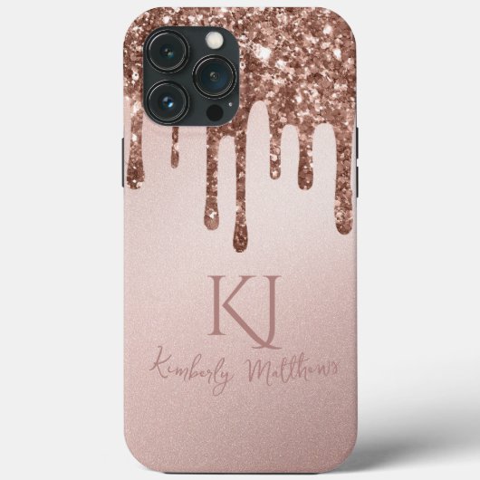Glamour Rose Gold Glitzer Monogram Initials Case-Mate iPhone Hülle (Rückseite)