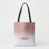 Glamour Rose Gold Glitzer Sequin Ombre Monogram Tasche (Vorderseite)