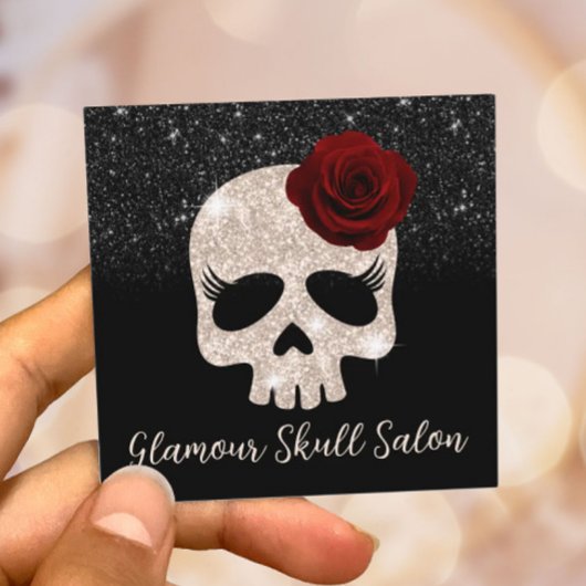 Glamour Rose Gold Glitzer Skull Beauty Salon & WEL Quadratische Visitenkarte