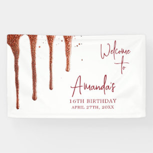 Glamour Rose Gold Glitzer Tropfen Sweet 16 Geburts Banner