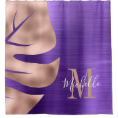 Glamour Rose Gold Lila Monogram Duschvorhang (Vorderseite)