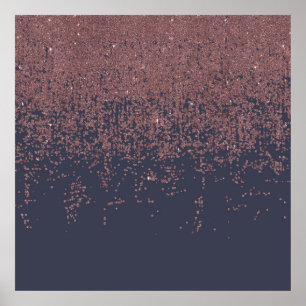 Glamour Rose Gold Navy Blue Glitzer Ombre Poster