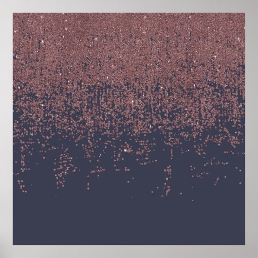 Glamour Rose Gold Navy Blue Glitzer Ombre Poster (Vorne)