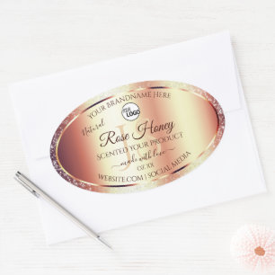 Glamour Rose Gold Product Labels Initials Logo Ovaler Aufkleber