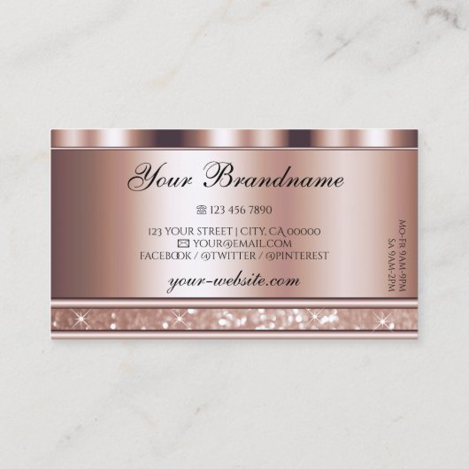 Glamour Rose Gold Sparkle Glitzer Stars Logo hinzu Visitenkarte (Rückseite)