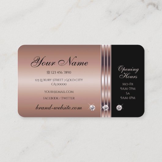 Glamour Rose Gold und Schwarz mit Imitate Diamonds Visitenkarte (Rückseite)