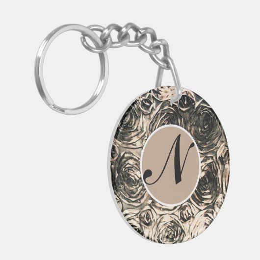 Glamour Rose Goldbronze Rustikales Blumengläschen Schlüsselanhänger (Vorderseite links)