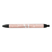 Glamour Rosegold Glitzer Elegantes Script Monogram Kugelschreiber (Vorderseite)