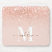 Glamour Rosegold Glitzer Elegantes Script Monogram Mousepad (Vorne)