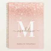 Glamour Rosegold Glitzer Elegantes Script Monogram Planer (Vorderseite)