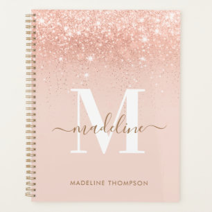 Glamour Rosegold Glitzer Elegantes Script Monogram Planer