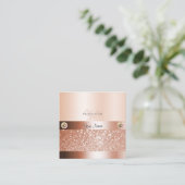 Glamour Rosegold Shimmery Glitzer mit Monogram Quadratische Visitenkarte (Stehend Vorderseite)