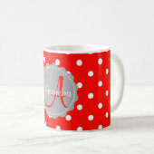 Glamour Rot-Weiße Polka Dot Monogramm Anfangsname Kaffeetasse (VorderseiteRechts)