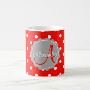 Glamour Rot-Weiße Polka Dot Monogramm Anfangsname Kaffeetasse